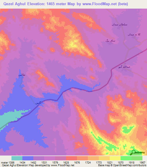 Qezel Aghul,Iran Elevation Map