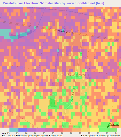 Pusztafoldvar,Hungary Elevation Map