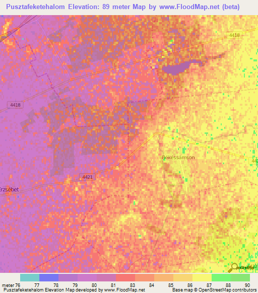 Pusztafeketehalom,Hungary Elevation Map