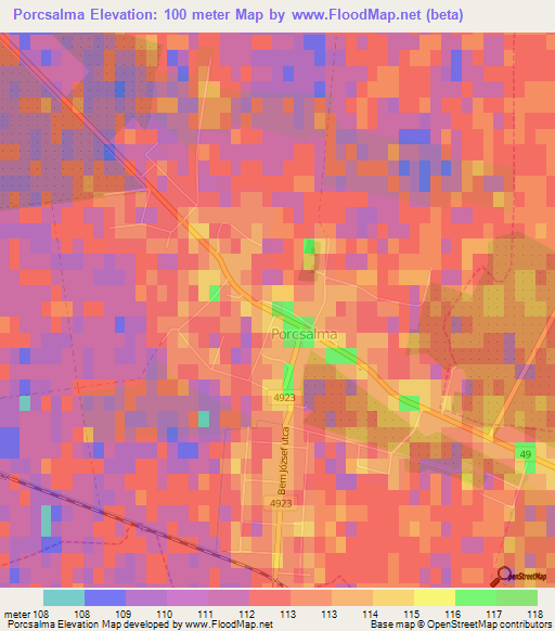 Porcsalma,Hungary Elevation Map