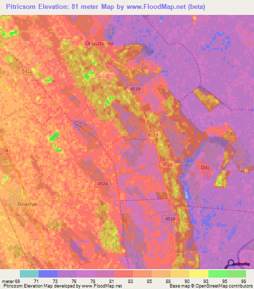 Pitricsom,Hungary Elevation Map