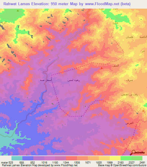 Rahwat Lamas,Yemen Elevation Map