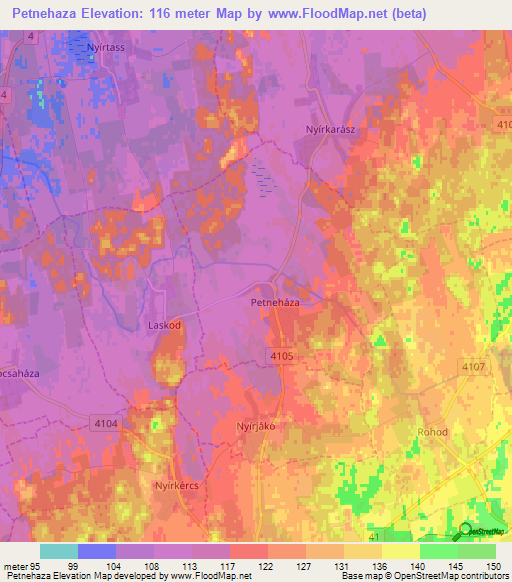 Petnehaza,Hungary Elevation Map
