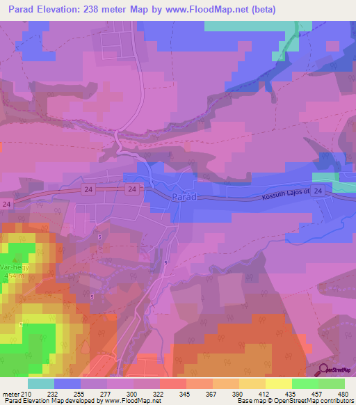 Parad,Hungary Elevation Map