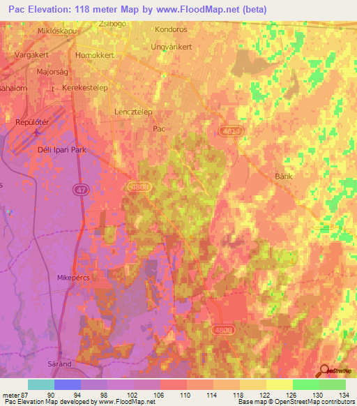 Pac,Hungary Elevation Map