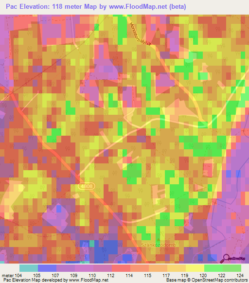 Pac,Hungary Elevation Map