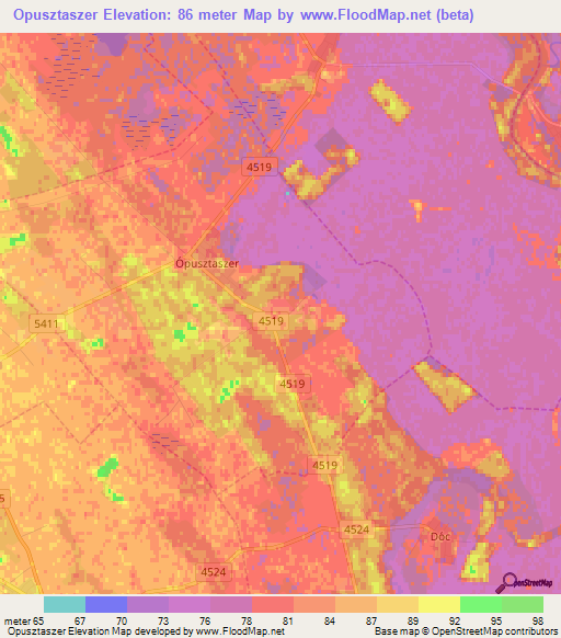 Opusztaszer,Hungary Elevation Map