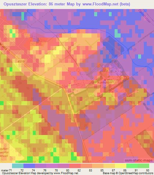 Opusztaszer,Hungary Elevation Map