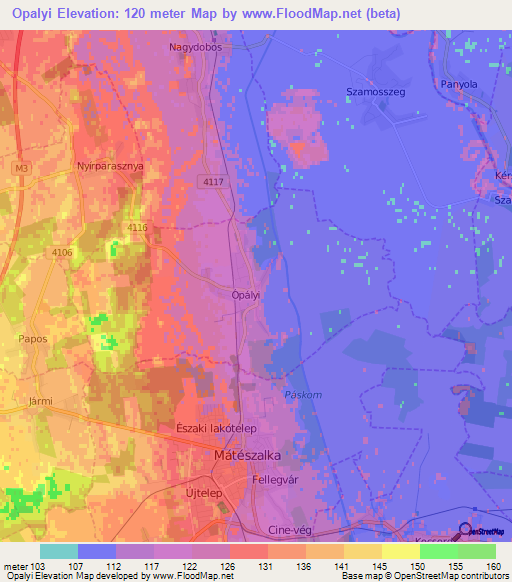 Opalyi,Hungary Elevation Map