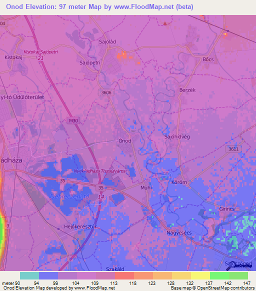 Onod,Hungary Elevation Map