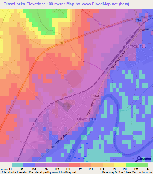 Olaszliszka,Hungary Elevation Map