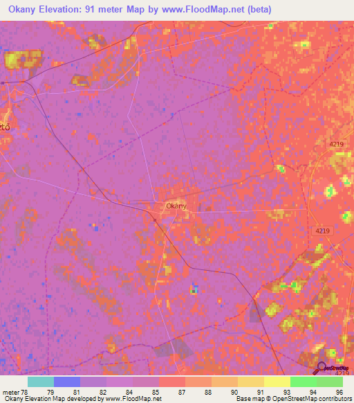 Okany,Hungary Elevation Map