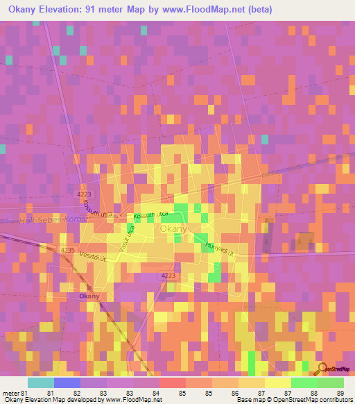 Okany,Hungary Elevation Map