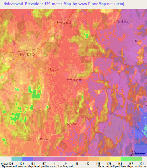 Nyirvasvari,Hungary Elevation Map