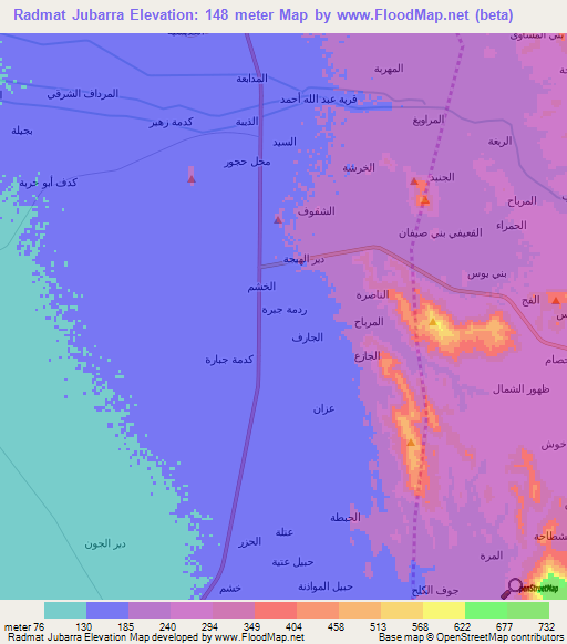Radmat Jubarra,Yemen Elevation Map