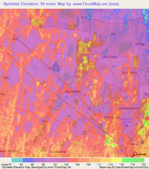 Nyirtelek,Hungary Elevation Map