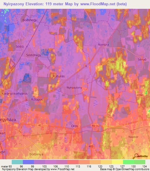 Nyirpazony,Hungary Elevation Map