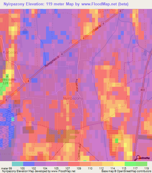 Nyirpazony,Hungary Elevation Map