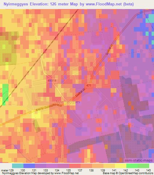 Nyirmeggyes,Hungary Elevation Map