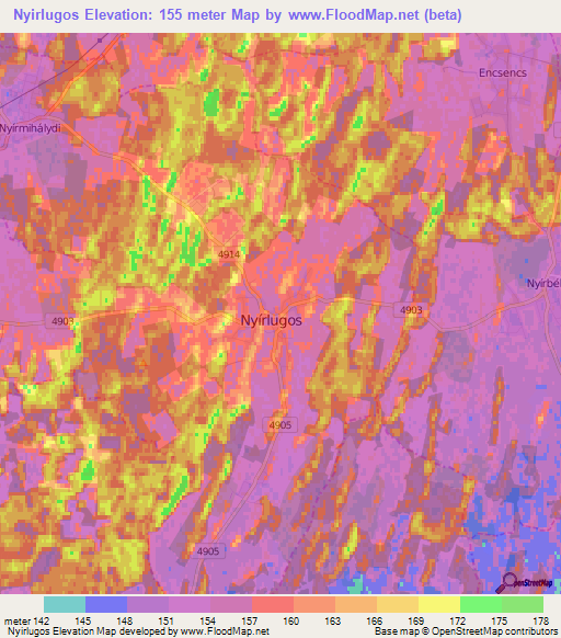 Nyirlugos,Hungary Elevation Map