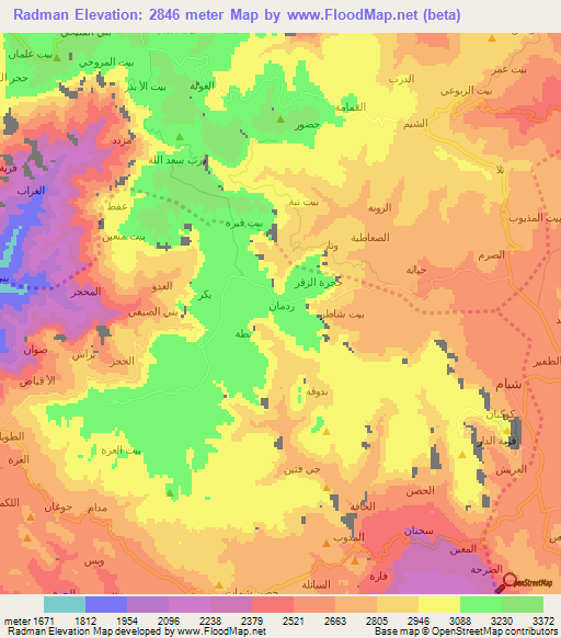 Radman,Yemen Elevation Map