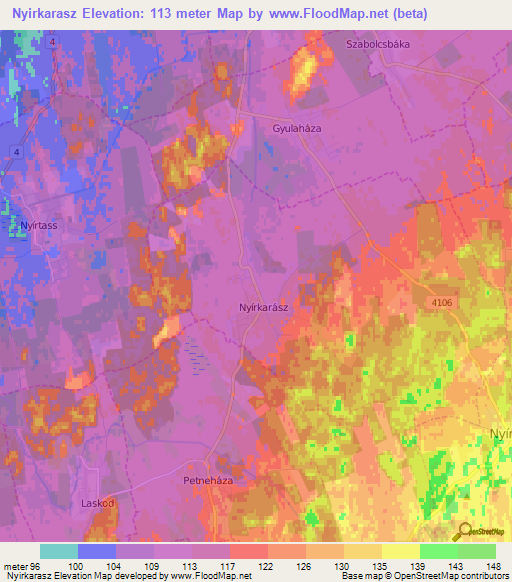Nyirkarasz,Hungary Elevation Map