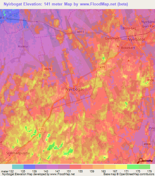 Nyirbogat,Hungary Elevation Map
