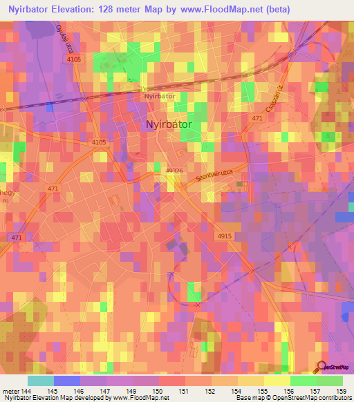 Nyirbator,Hungary Elevation Map