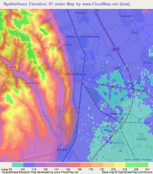 Nyekladhaza,Hungary Elevation Map