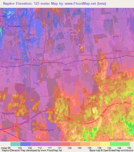 Napkor,Hungary Elevation Map