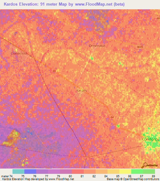 Kardos,Hungary Elevation Map