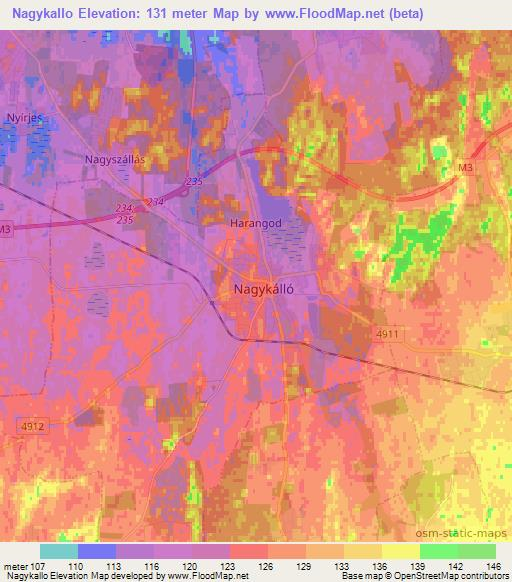 Nagykallo,Hungary Elevation Map