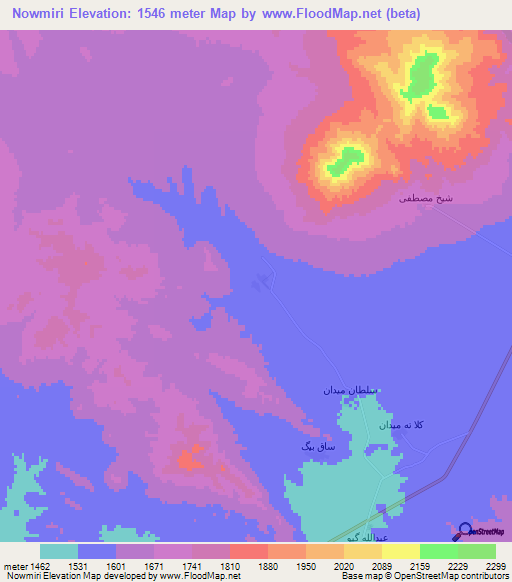 Nowmiri,Iran Elevation Map
