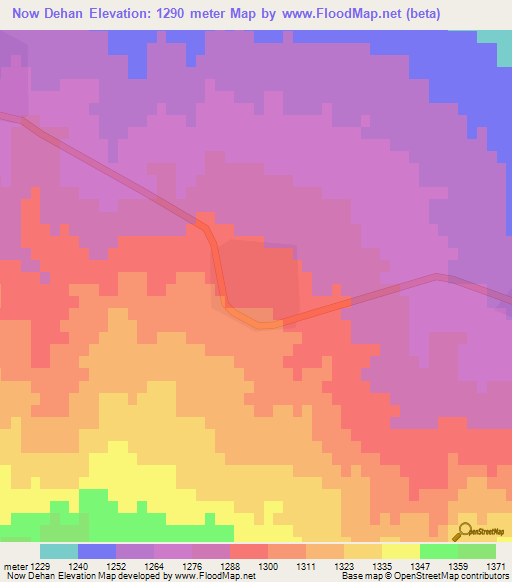 Now Dehan,Iran Elevation Map