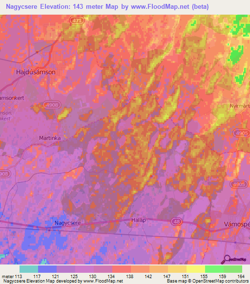 Nagycsere,Hungary Elevation Map