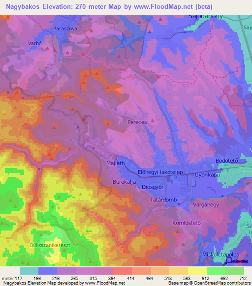 Nagybakos,Hungary Elevation Map