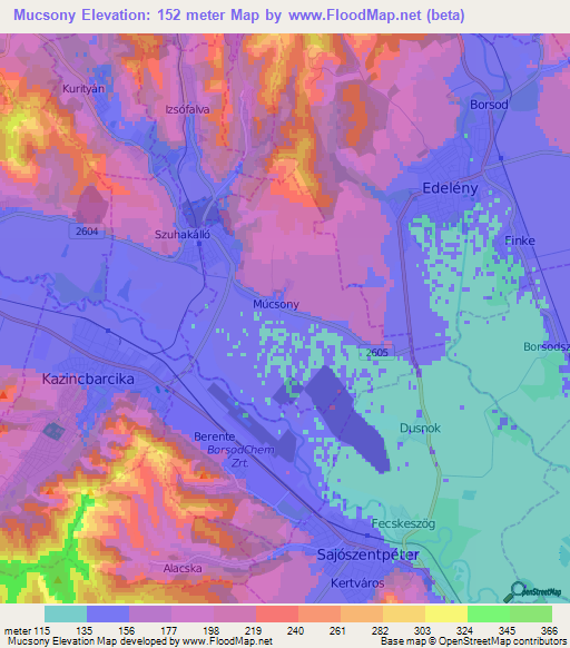 Mucsony,Hungary Elevation Map