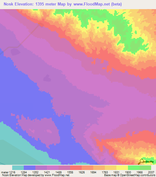 Nosk,Iran Elevation Map