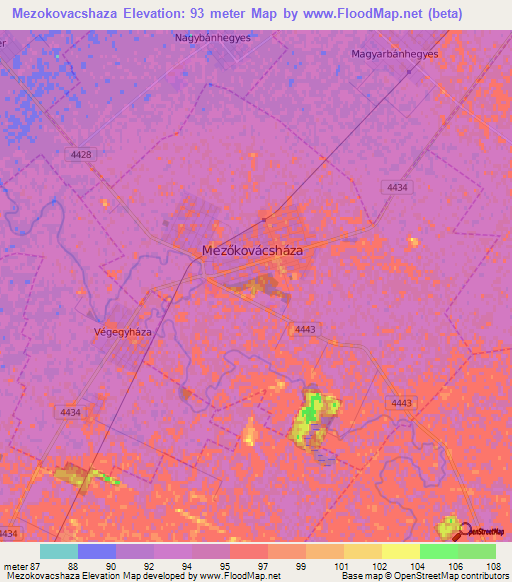 Mezokovacshaza,Hungary Elevation Map