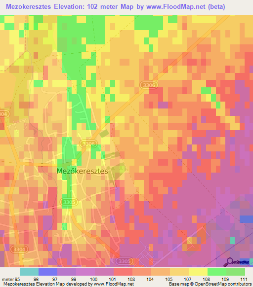 Mezokeresztes,Hungary Elevation Map