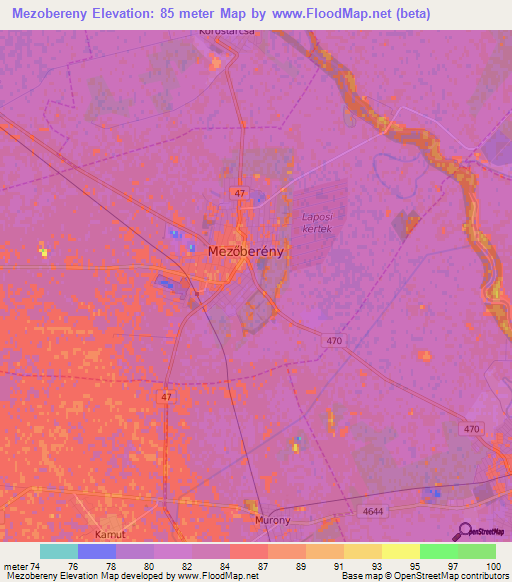 Mezobereny,Hungary Elevation Map