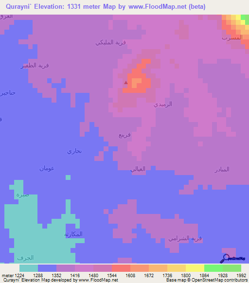 Qurayni`,Yemen Elevation Map