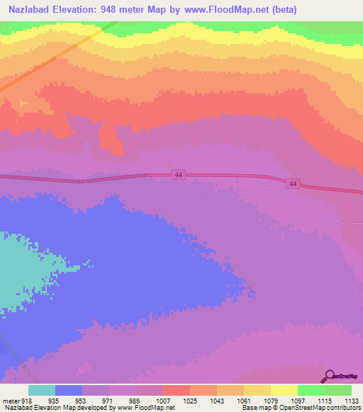 Nazlabad,Iran Elevation Map