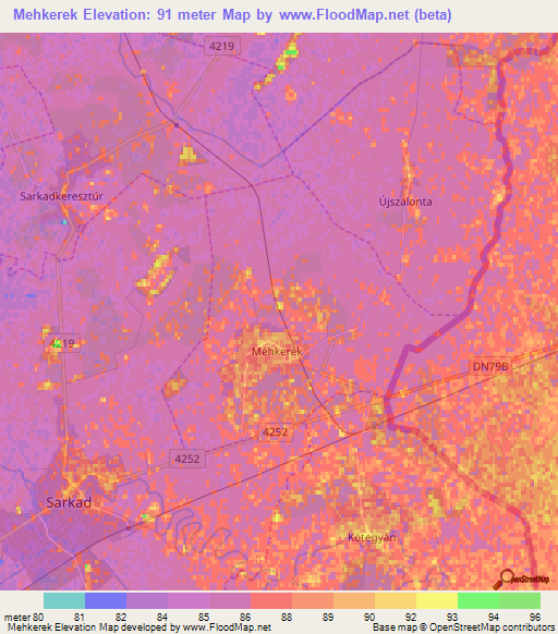 Mehkerek,Hungary Elevation Map