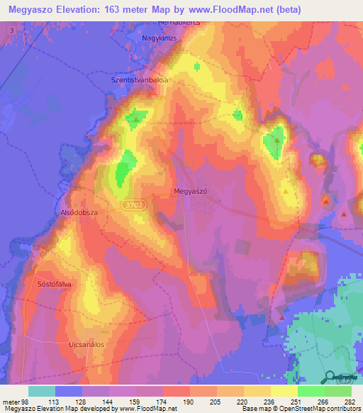 Megyaszo,Hungary Elevation Map