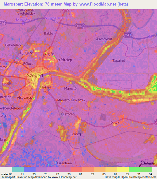Marospart,Hungary Elevation Map