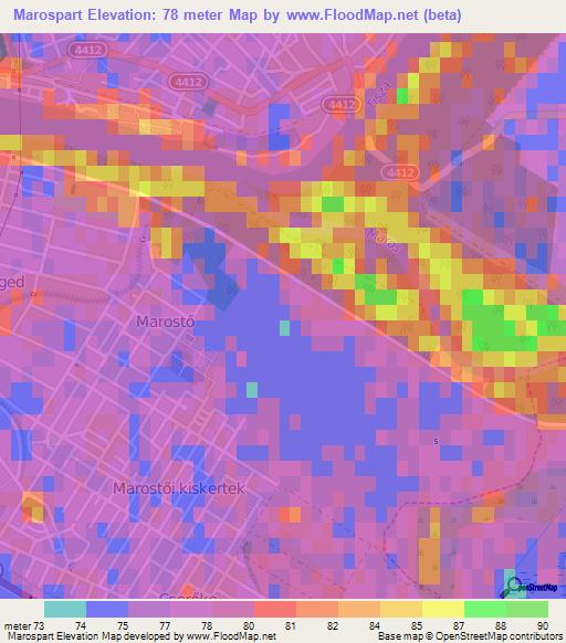 Marospart,Hungary Elevation Map