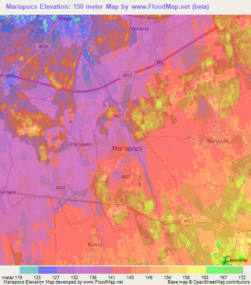 Mariapocs,Hungary Elevation Map