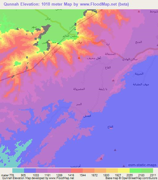 Qunnah,Yemen Elevation Map