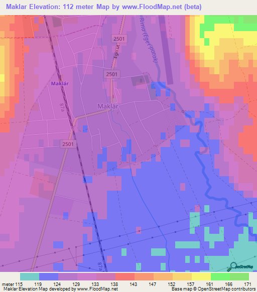 Maklar,Hungary Elevation Map